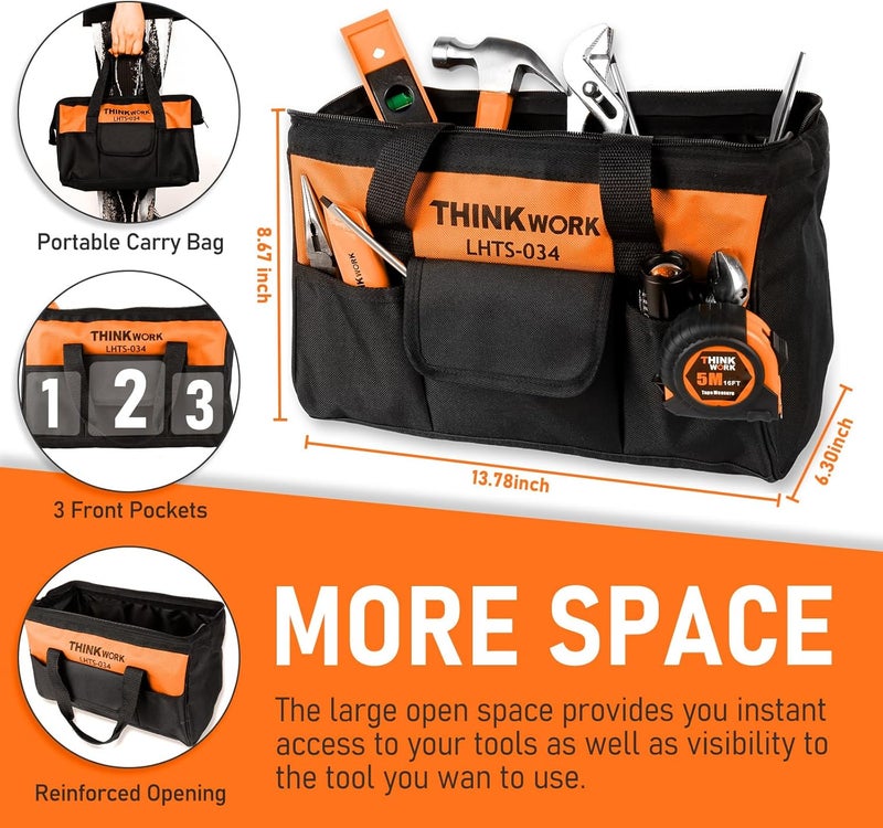 THINKWORK Tool Set - 207 Piece Portable Home Repairing Tool Kit, General Household Hand Tool Set with 13'' Wide Mouth Open Storage Tool Bag, Perfect for DIY, Home Maintenance, Handyman - Gift for Men - Image 3